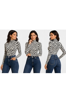İngegno Body Zebra Desenli Balıkçı Yaka Uzun Kol Örme Kumaş Viskon Kadın Body Çok Renkli İngegno Body Zebra Desenli Balıkçı Yaka Uzun Kol Örme Kumaş Viskon Kadın Body Çok Renkli
