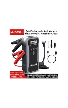 Dev Kapasite 60.000 Mah 4'ü 1 Arada Jump Starter Ve Hava Kompresörü Dev Kapasite 60.000 Mah 4'ü 1 Arada Jump Starter Ve Hava Kompresörü