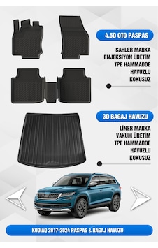Sahler Skoda Kodiaq 2017-2024 Uyumlu 4.5d Premium Havuzlu Oto Paspas Ve Liner Marka 3d Bagaj Havuzu