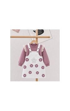 Nota Kids Kız Çocuk Çiçek Desenli Jile Elbise Takım Dantel Kollu Pudra Sweatshirt Ve Askılı Elbise Beyaz Nota Kids Kız Çocuk Çiçek Desenli Jile Elbise Takım Dantel Kollu Pudra Sweatshirt Ve Askılı Elbise Beyaz