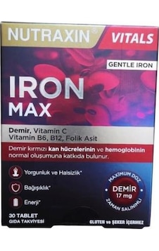 Nutraxin Iron Max Demir, Vitamin C, Vitamin B12 Içeren Takviye Edici Gıda 30 Tablet Nutraxin Iron Max Demir, Vitamin C, Vitamin B12 Içeren Takviye Edici Gıda 30 Tablet