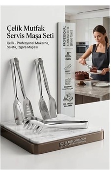Profesyonel 3'lü Paslanmaz Çelik Servis Maşa Seti Makarna, Salata, Izgara Ve Pasta İçin Çok Amaçlı Mutfak Seti