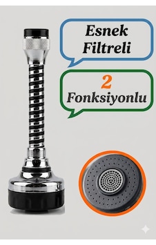 Esnek 2 Fonksiyonlu Metal Musluk Başlığı Filtreli Su Tasarruf Aparatı Tüm Musluklara Uyumlu 15 Cm