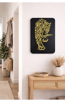 Leopar Figürlü Sim Detaylı Mdf Duvar Tablosu Modern Dekoratif Duvar Dekoru Siyah