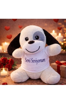 Seni Seviyorum Tişörtlü Sevimli Peluş Köpek Tdrtr Çok Renkli Seni Seviyorum Tişörtlü Sevimli Peluş Köpek Tdrtr Çok Renkli
