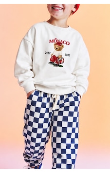 Monila Erkek Çocuk Ekru Ayıcık Baskılı 3 İplik Kumaş Pamuklu Sweatshirt Ve Lacivert Damalı Eşofman Altüst Takım Monila Erkek Çocuk Ekru Ayıcık Baskılı 3 İplik Kumaş Pamuklu Sweatshirt Ve Lacivert Damalı Eşofman Altüst Takım