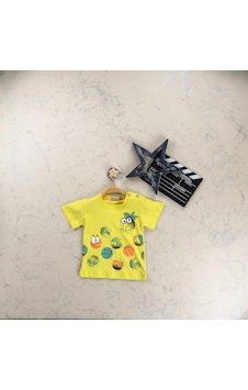 Haknur Bebe Haknur Basketbol Topu Baskılı Kısa Kollu Erkek Bebek T-Shirt 06-24 Ay Sarı