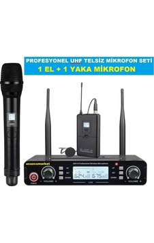 Uhf Kablosuz Profesyonel Telsiz Mikrofon Seti 1 El+ L1 Yaka Mikrofon