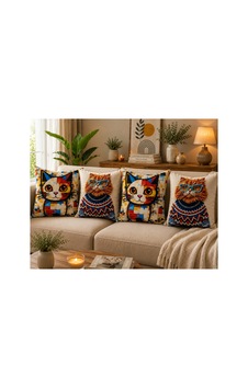 Kırlent Kılıfı Dekoratif Dijital Baskı Kedi Desenli 43 X 43 Cm 4'lü Bej Bej Kırlent Kılıfı Dekoratif Dijital Baskı Kedi Desenli 43 X 43 Cm 4'lü Bej Bej