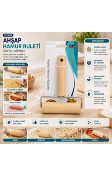 Ahşap Saplı Metal Hamur Ruleti Sarı Ahşap Saplı Metal Hamur Ruleti Sarı