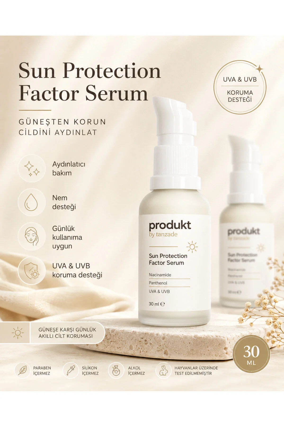 Produkt By Tanzade Güneş Koruma Destekli Yüz Serumu 30 Ml Niasinamid Ve Panthenol İçeren Nemlendirici Bakım Serumu Produkt By Tanzade Güneş Koruma Destekli Yüz Serumu 30 Ml Niasinamid Ve Panthenol İçeren Nemlendirici Bakım Serumu