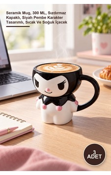 3 Adet Sanrio Kuromi Kapaklı Kupa Seramik Mug, 300 Ml, Sızdırmaz Kapaklı, Siyah Pembe Karakter Tasarımlı, Sıcak Ve Soğuk İçecek 3 Adet Sanrio Kuromi Kapaklı Kupa Seramik Mug, 300 Ml, Sızdırmaz Kapaklı, Siyah Pembe Karakter Tasarımlı, Sıcak Ve Soğuk İçecek