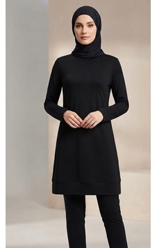 Stormwear Basic Uzun Kollu Tesettür Tunik Likralı Rahat Kalıp Günlük Siyah