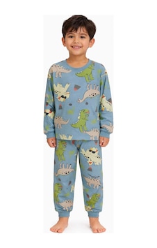 Mini Stella Kids Mavi Dinozor Desenli Erkek Çocuk Pijama Takımı Mini Stella Kids Mavi Dinozor Desenli Erkek Çocuk Pijama Takımı