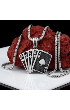 925 Ayar Gümüş Royal Flush İskambil Şans Oyun Erkek Kolye 925 Ayar Gümüş Royal Flush İskambil Şans Oyun Erkek Kolye