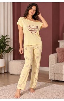 Üç Gül Ticaret Kadın Sarı Çiçek Desenli Omuz Detaylı Love Pijama Takımı Sarı Sarı Üç Gül Ticaret Kadın Sarı Çiçek Desenli Omuz Detaylı Love Pijama Takımı Sarı Sarı