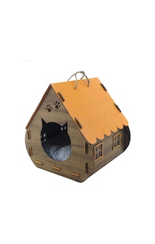 Pullsar Shopping Çatılı Ahşap Sade Kedi Evi 35 x 40 x 40 CM