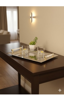 Özburak İnci Ikramlık Sunumluk Çay Ve Servis Tepsisi 30 X 45 Cm Beyaz - Altın
