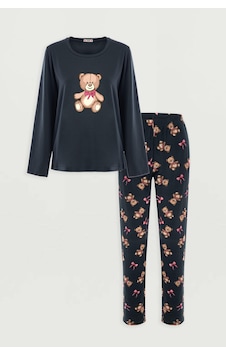Kadın Pamuklu Ayıcıklı Pijama Takımı Kk70642 Kahverengi - Füme Kadın Pamuklu Ayıcıklı Pijama Takımı Kk70642 Kahverengi - Füme