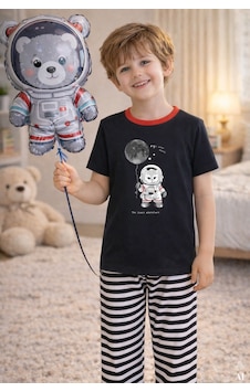 Koza İç Giyim Erkek Çocuk Pamuklu Çizgili Baskılı Kısa Kollu Uzun Alt Pijama Takımı Kc3105 Siyah - Beyaz Koza İç Giyim Erkek Çocuk Pamuklu Çizgili Baskılı Kısa Kollu Uzun Alt Pijama Takımı Kc3105 Siyah - Beyaz