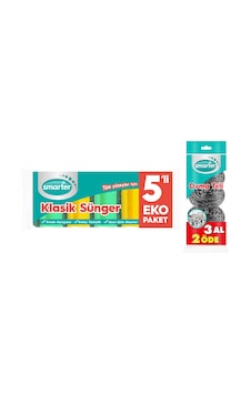 Smarter Klasik Bulaşık Süngeri 5'li + Ovma Teli 3'lü Smarter Klasik Bulaşık Süngeri 5'li + Ovma Teli 3'lü