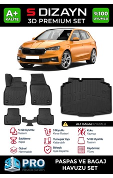 S-dizayn Skoda Fabia 4 3d Pro Havuzlu Paspas Ve Alt Bagaj Havuzu Seti 2'li Set 2021 Üzeri A+ Kalit