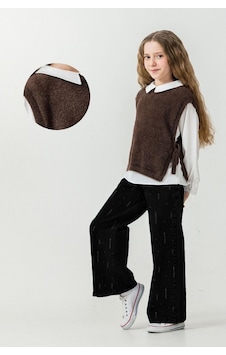 Miniko Kids Kız Çocuk Peluş Süveter Modelli 3lü Pantolonlu Takım Kahverengi Miniko Kids Kız Çocuk Peluş Süveter Modelli 3lü Pantolonlu Takım Kahverengi