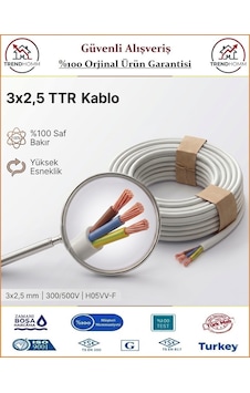 Öznur 3x2,5 Ttr Elektrik Kablosu - Beyaz - %100 Bakır - 8 Metre Öznur 3x2,5 Ttr Elektrik Kablosu - Beyaz - %100 Bakır - 8 Metre