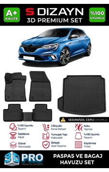 S-dizayn Renault Megane 4 Sedan 3d Pro Havuzlu Paspas Ve Sol Kulak Paspas Bagaj Havuzu Seti 2'li Se