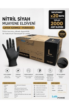 Siyah Nitril Eldiven - L Beden - Koli 20 Adet X 100'lü Paket