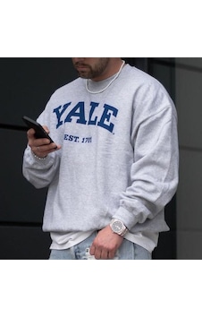 Altamira Unisex Gri Yale Baskılı Bisiklet Yaka Oversize Sweatshirt 001 Altamira Unisex Gri Yale Baskılı Bisiklet Yaka Oversize Sweatshirt 001