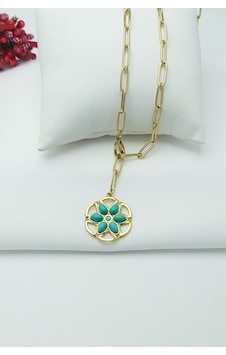 Altın Kaplama Özel Seri Kararmaz Turkuaz Taşlı Lotus Çiçeği Çeli Altın Kaplama Özel Seri Kararmaz Turkuaz Taşlı Lotus Çiçeği Çeli