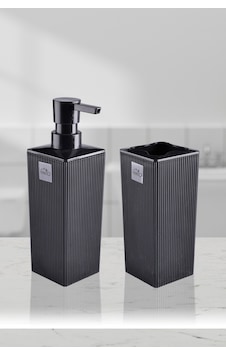 Minimalist Banyo Seti Sıvı Sabunluk Ve Diş Fırçalık Modern Kare Tasarım Dc-6778 Antrasit