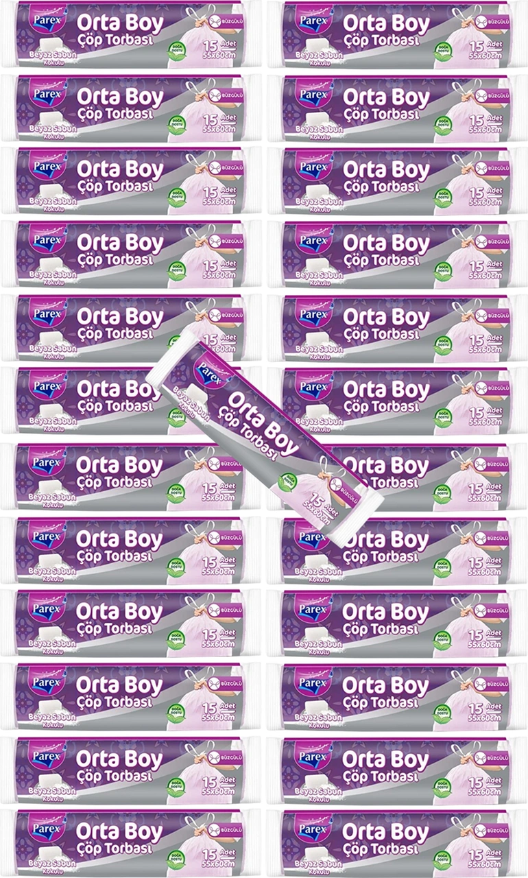 Büzgülü 15'li Çöp Torbası Beyaz Sabun Kokulu Orta Boy 55 X 60 Cm 25 Paket Büzgülü 15'li Çöp Torbası Beyaz Sabun Kokulu Orta Boy 55 X 60 Cm 25 Paket