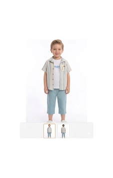 Gülerçocuk Erkek Çocuk 3'lü Yazlık Set: Çizgili Gömlek, Tişört Ve Kapri Pantolon 5, 6, 7 , 8 Yaş Seçenekli Mavi Gülerçocuk Erkek Çocuk 3'lü Yazlık Set: Çizgili Gömlek, Tişört Ve Kapri Pantolon 5, 6, 7 , 8 Yaş Seçenekli Mavi