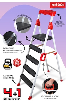 Ze Zigana Ev Gereçleri Elegance 4+1 Geniş Basamaklı Kolay Taşıma Aparatlı Merdiven Ze Zigana Ev Gereçleri Elegance 4+1 Geniş Basamaklı Kolay Taşıma Aparatlı Merdiven