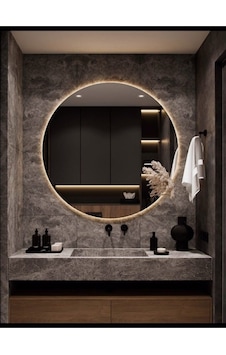 Nuun Dekor 90 Cm Günışığı Ledli Yuvarlak Banyo Aynası Dekoratif Ayna - Trafolu Şeffaf