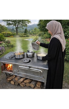 Bahçe Sobası Saral Beyaz Bahçe Tipi Sac Kuzine Dam Sobası