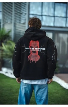 Rkm Ticaret Üç İplik Kapüşonlu Baskılı Oversize Sweatshirt- Siyah Rkm Ticaret Üç İplik Kapüşonlu Baskılı Oversize Sweatshirt- Siyah