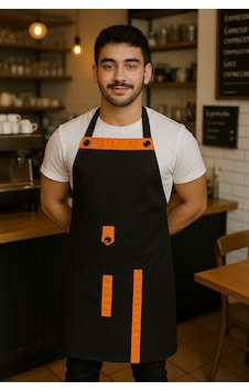 Boydan Askılı, Cepli, Servis Önlüğü 5 Adet Siyah-turuncu Boydan Askılı, Cepli, Servis Önlüğü 5 Adet Siyah-turuncu