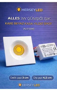 Alles 3w Günışığı Işık Kare Beyaz Kasa Yıldız Spot Gün Işığı Alles 3w Günışığı Işık Kare Beyaz Kasa Yıldız Spot Gün Işığı