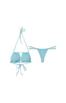 İpli Üçgen Dokulu Kumaş Bikini Takım Turkuaz İpli Üçgen Dokulu Kumaş Bikini Takım Turkuaz