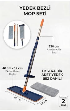 Yedek Mop Bezli 130 Cm Uzun Saplı Pratik Temizlik Mopu