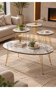 Sulorahome 4'lü Mermer Desenli Sehpa Seti Gold Metal Ayaklı Beyaz Mermer - Altın Sulorahome 4'lü Mermer Desenli Sehpa Seti Gold Metal Ayaklı Beyaz Mermer - Altın