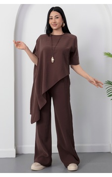 Kalopya Simetrik Crop Pantolon İkili Takım Grs3933 Kahve