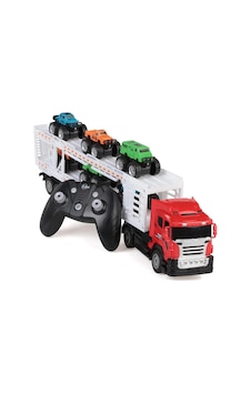 Oyuncak Uzaktan Kumandalı Araba Taşıyan Tır 35 Cm - 6 Adet Mini Arabalı Set 1:32 Ölçek Kırmızı