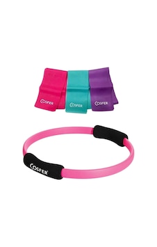 Cosfer Fuşya Pilates Çemberi 38 Cm ve 120X7.5 Cm 3Lü Pilates Bant