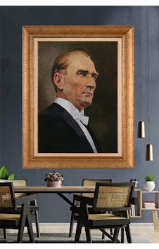 Altın Varaklı Çerçeveli Paspartulu Atatürk Tablo Hk2986 Altın Varaklı Çerçeveli Paspartulu Atatürk Tablo Hk2986