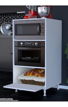 Armin 1 Kapaklı 59,6 X 119,2 X 56 Cm Mini Fırın Mikrodalga Fırın Dolabı Çok Amaçlı Mutfak Dolabı Beyaz