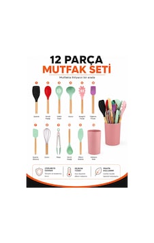 12 Parça Silikon Mutfak Gereçleri Seti Ahşap Saplı, Isıya Dayanıklı, Teflon Ve Granit Tencerelere Uygun Renkli 12 Parça Silikon Mutfak Gereçleri Seti Ahşap Saplı, Isıya Dayanıklı, Teflon Ve Granit Tencerelere Uygun Renkli